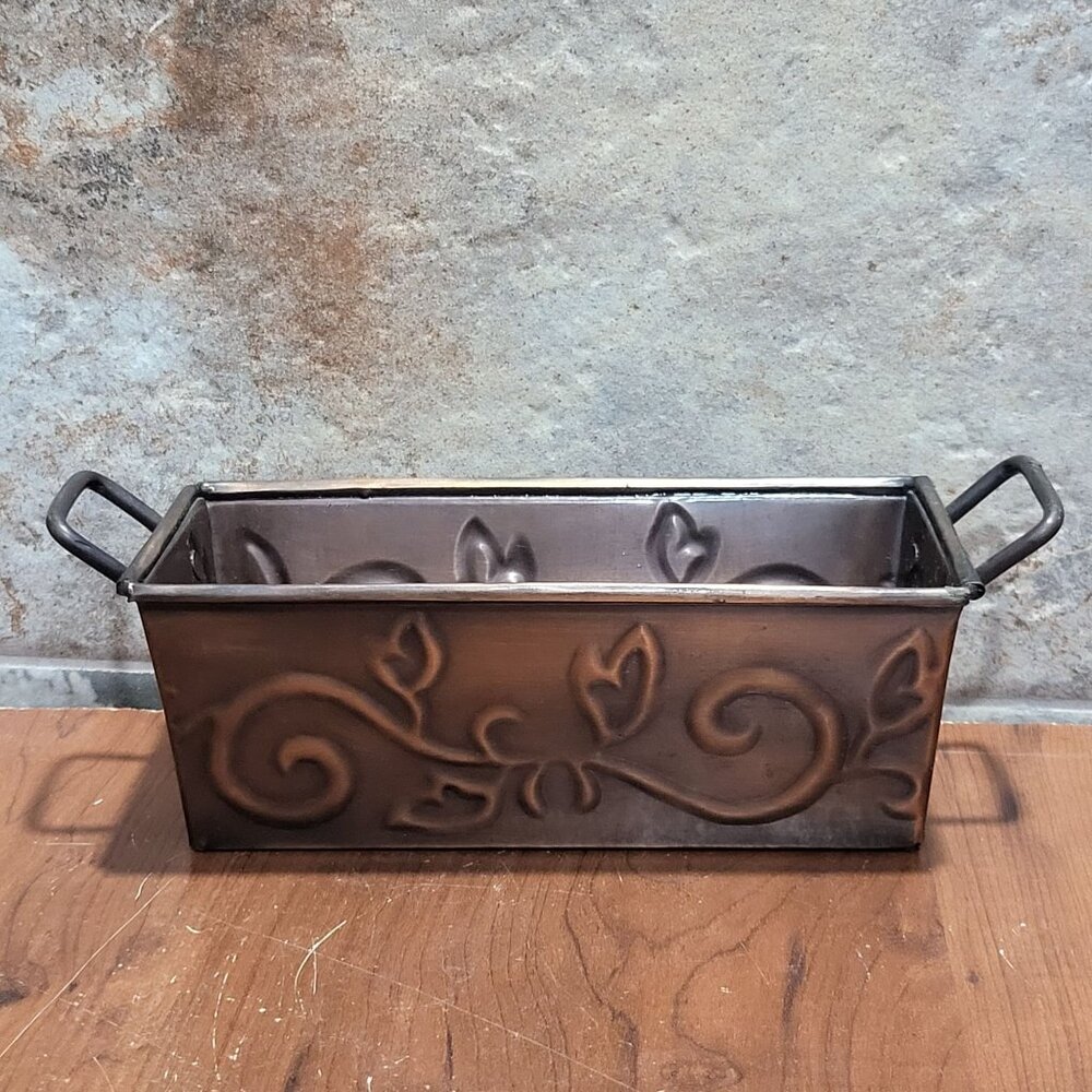 Vintage Hosley Rectangular Shaped Brass Indoor Planter Floral Embossed Decorativ